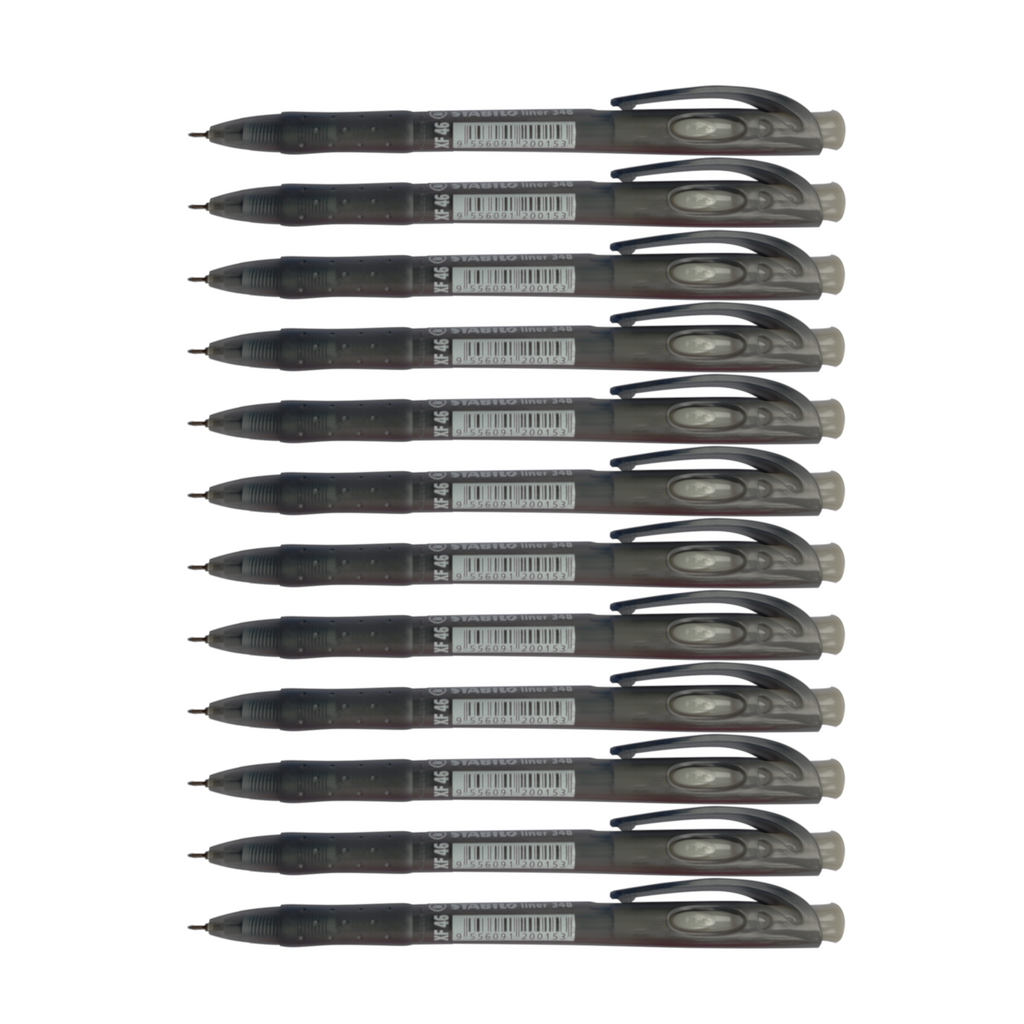 12pcs Stabilo Liner 348 Semi Gel Ball Pen - 0.5mm - Black