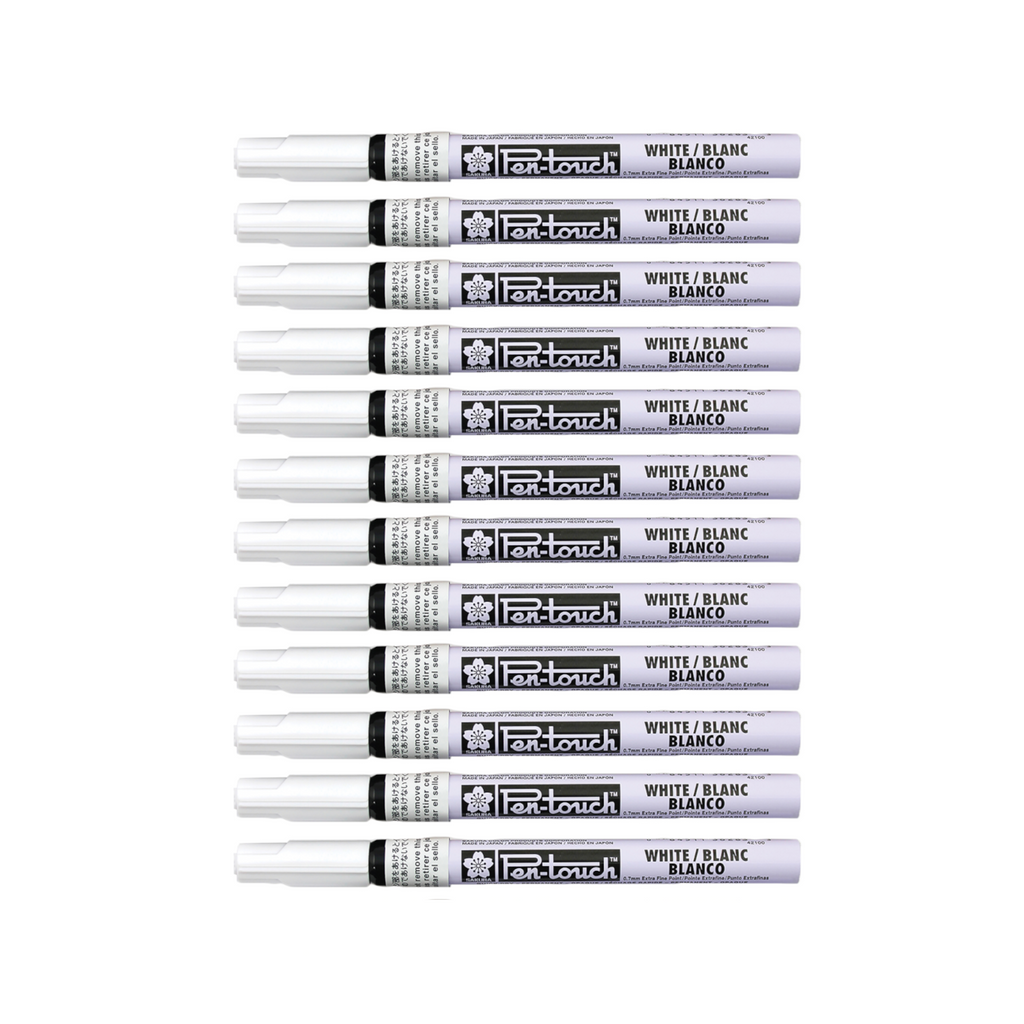 12pcs Sakura Pen-Touch Extra Fine 0.7mm Marker - White