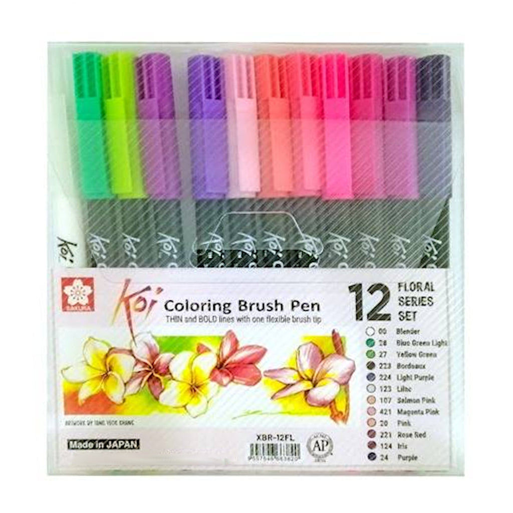 Sakura Koi Colouring Brush Pen - 12 Colour Set - Floral Series