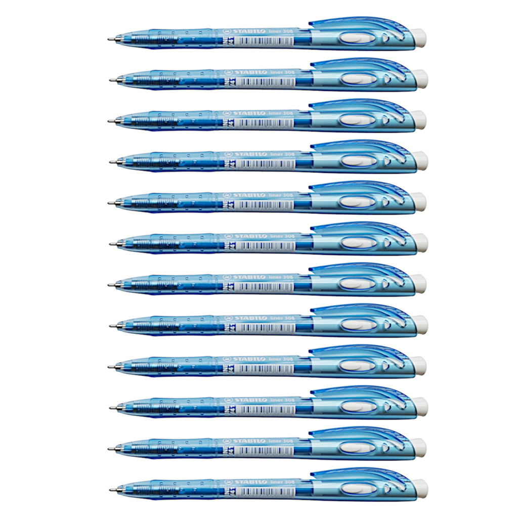 12Pcs Stabilo Liner 308FW Semi Gel Pen - Fine 0.7mm - Blue