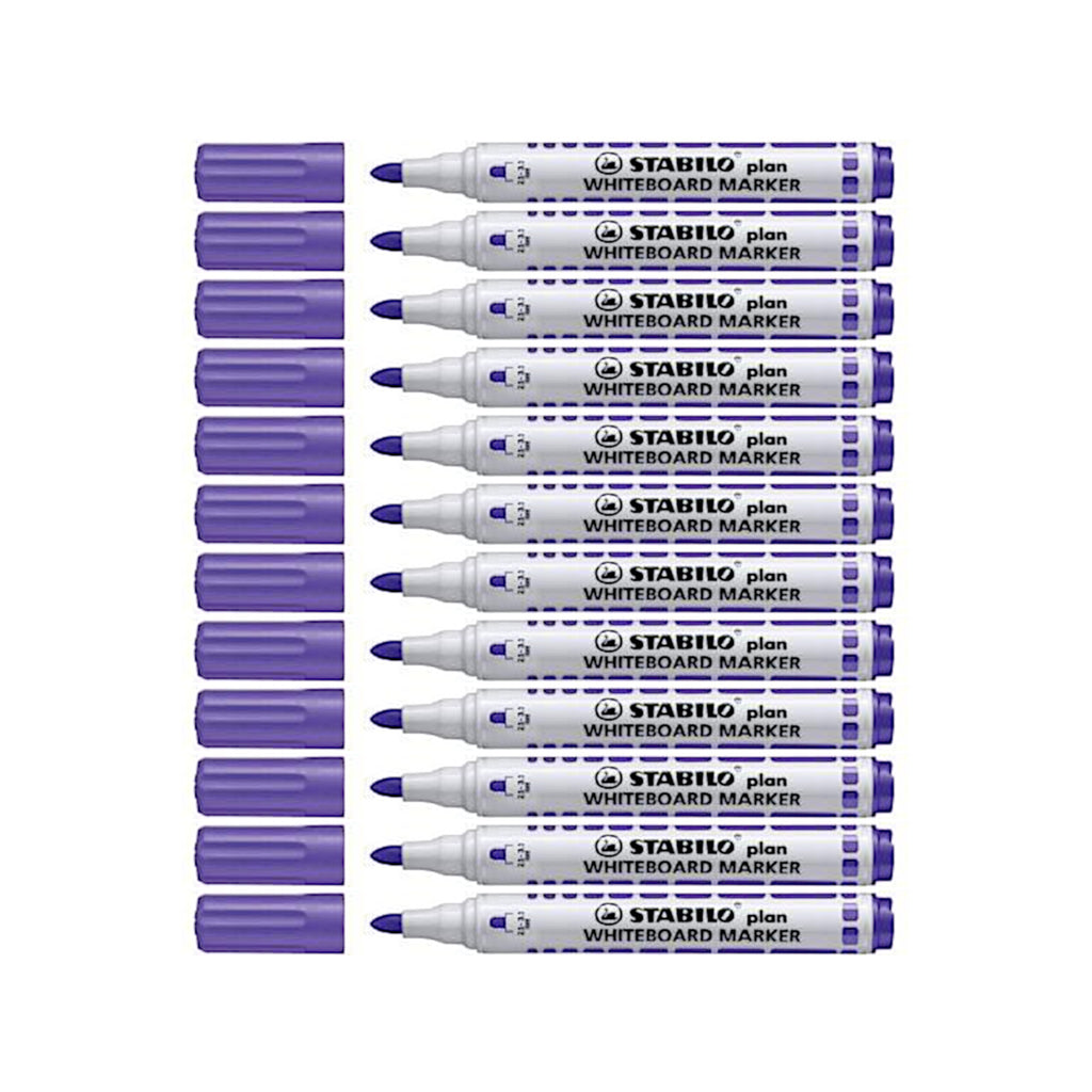 12pcs Stabilo Plan Whiteboard Marker - Bullet/Round Tip - Purple