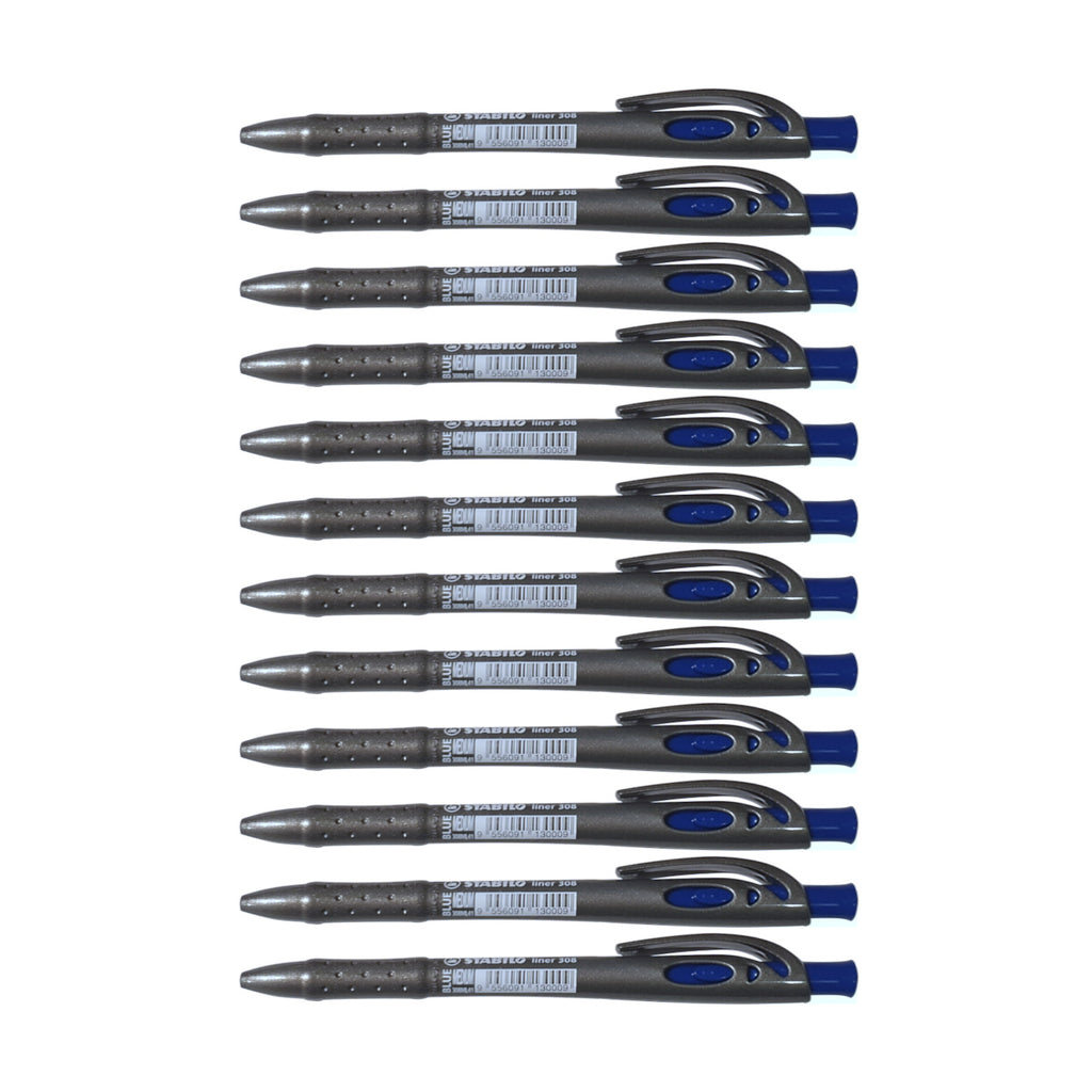 12pcs Stabilo Liner 308ML Ballpoint Pen - Medium 0.45mm - Blue