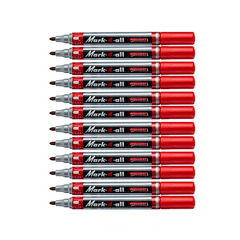 12pcs Stabilo Mark-4-All Permanent Marker - Bullet Tip - Red