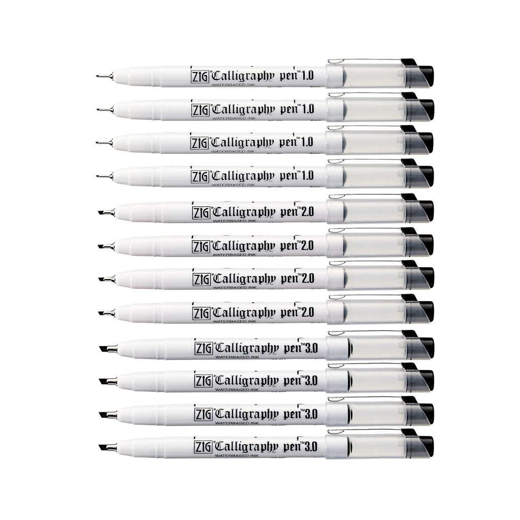 12pcs Zig Kuretake Calligraphy Pen Oblique Tip | Assorted Size