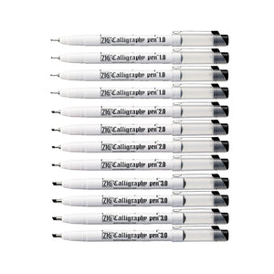 12pcs Zig Kuretake Calligraphy Pen Oblique Tip | Assorted Size