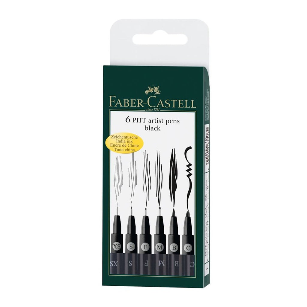 Faber Castell 6 Pitt Artist Pens Set | Black Ink