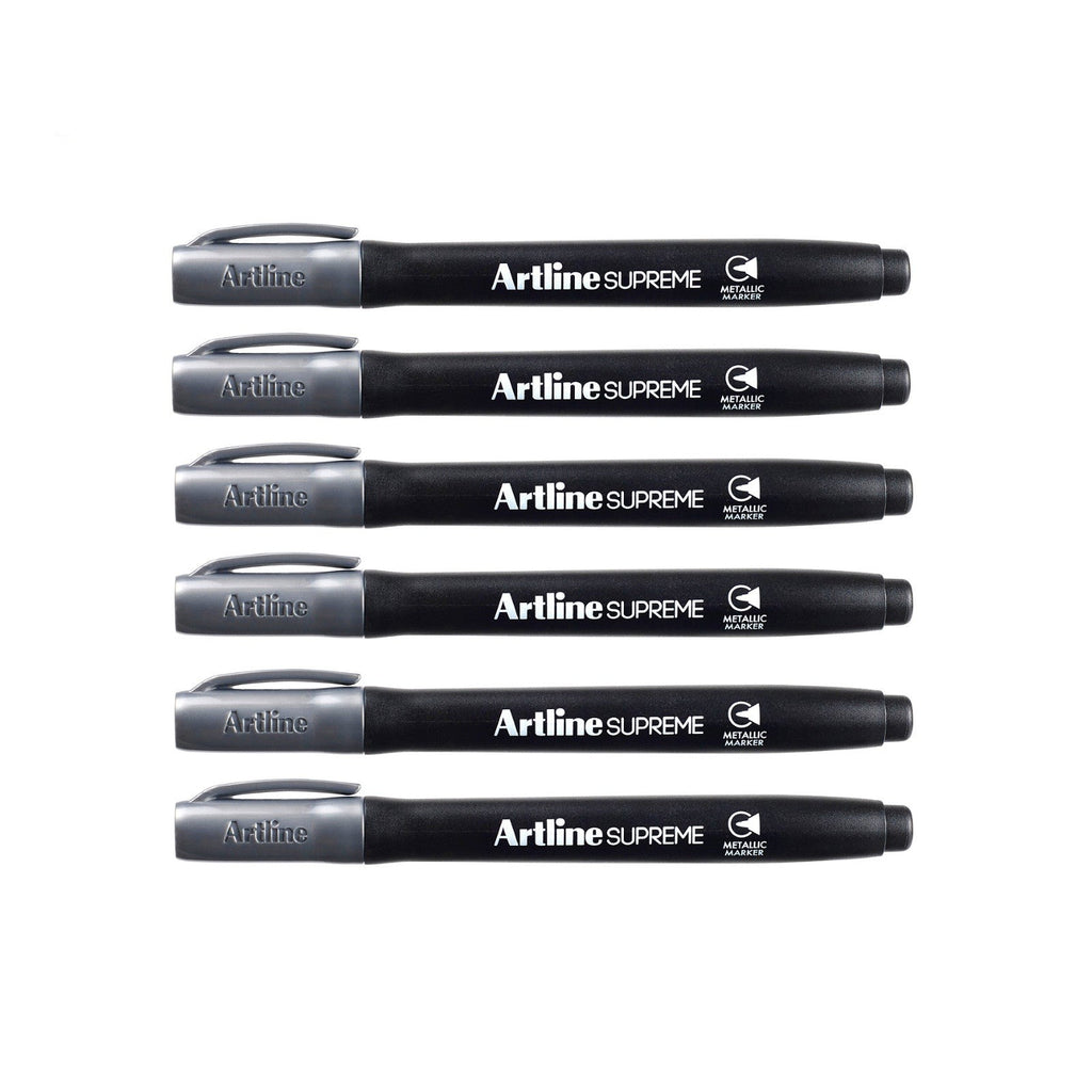 Artline Supreme Metallic Permanent Marker 1.0mm | Pack of 6 Silver Pens