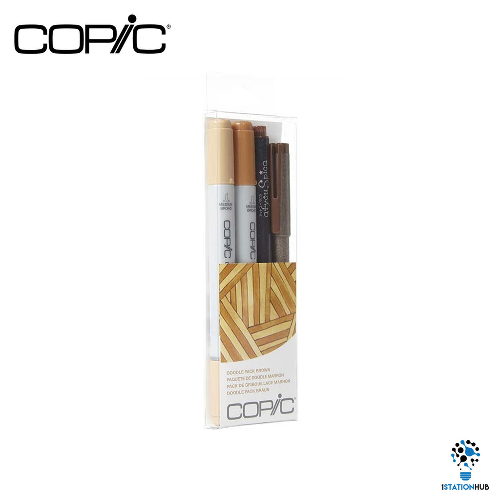 Copic 4pc Doodle Pack | Ciao Markers, Glitter Pen & Multiliner | Brown