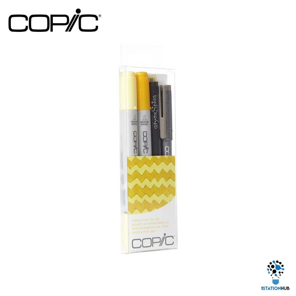 Copic 4pc Doodle Pack | Ciao Markers, Glitter Pen & Multiliner | Yellow