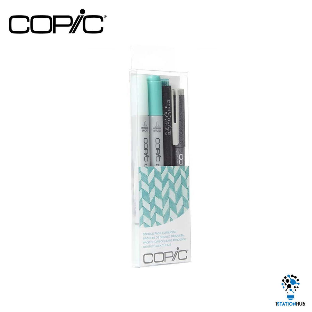 Copic 4pc Doodle Pack | Ciao Markers, Glitter Pen & Multiliner | Turquoise