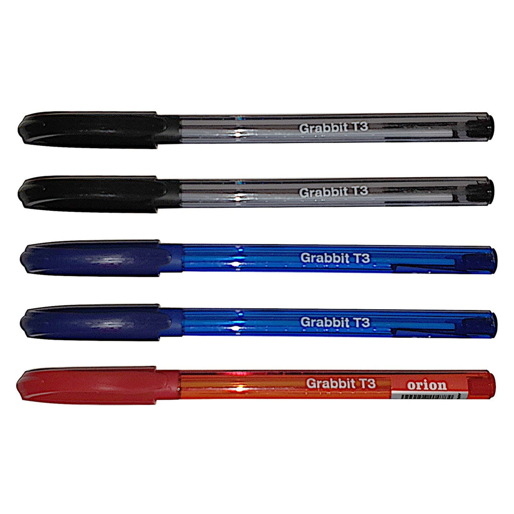 Grabbit Orion T3 Glider Ball Pen | 5 Pens/Pack | 2 Black 2 Blue 1 Red
