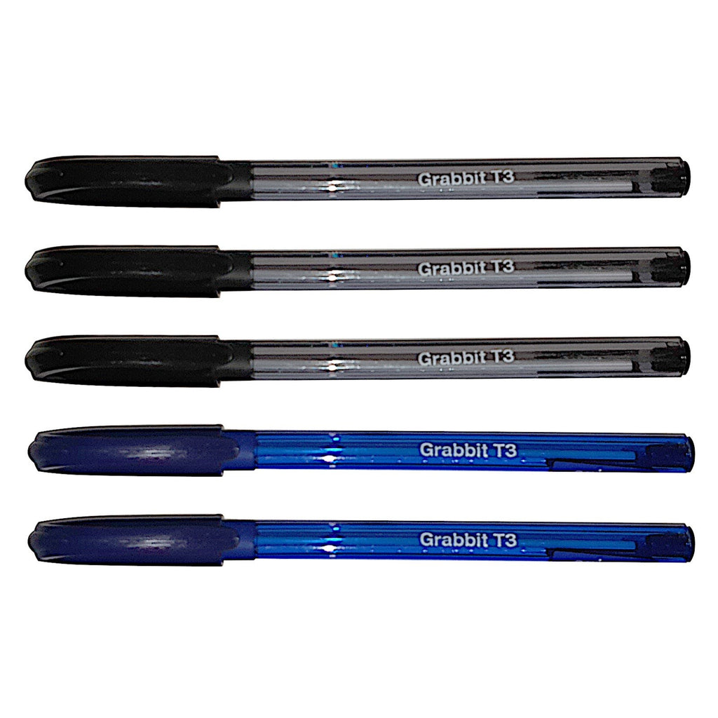 Grabbit Orion T3 Glider Ball Pen | 5 Pens/Pack - 3 Black, 2Blue