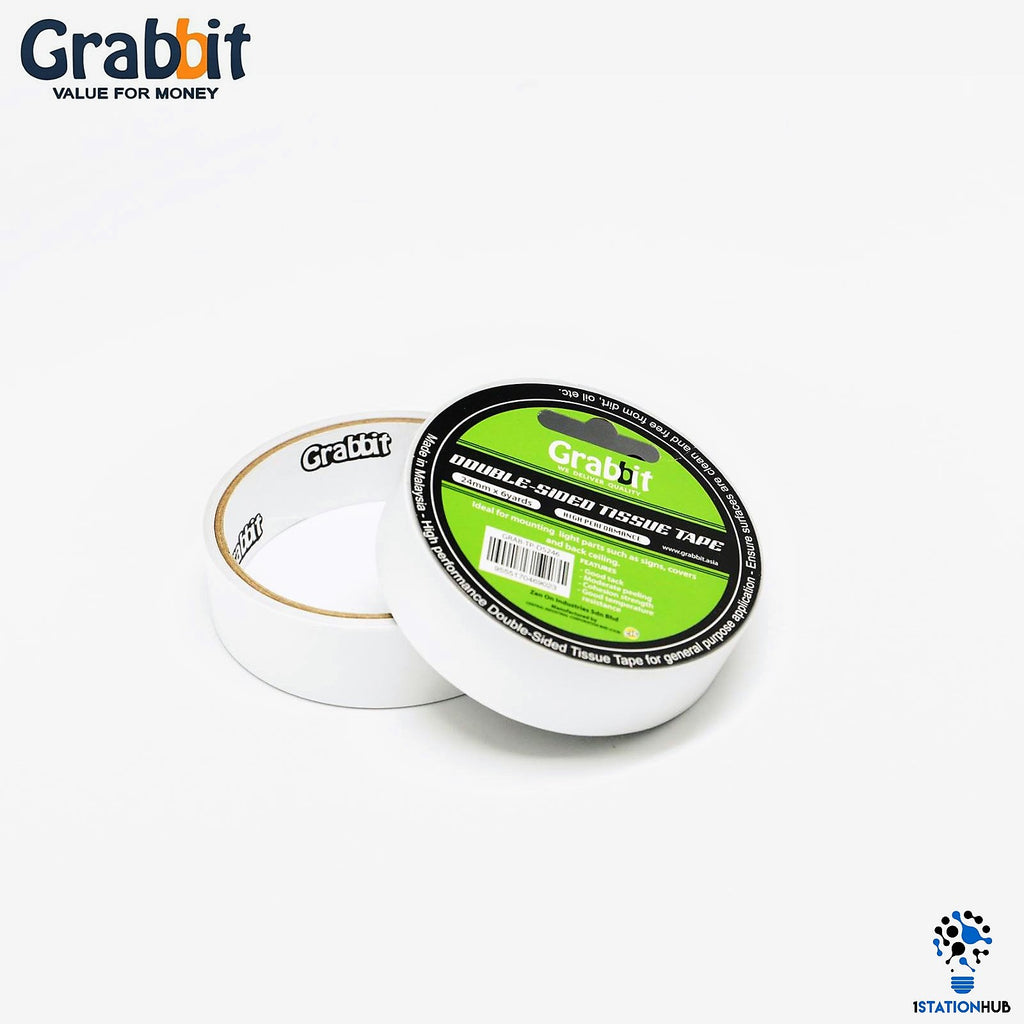 Grabbit Double Sided Tissue Tape 24mm x 6yards | 2 Rolls