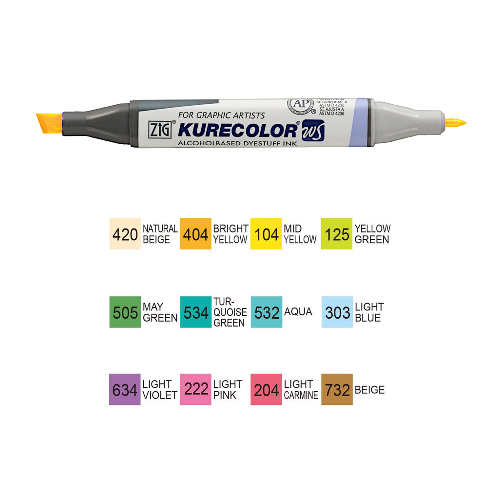 ZIG Kuretake Kurecolor Twin WS Marker - Set of 12 Pens - Natural Colours