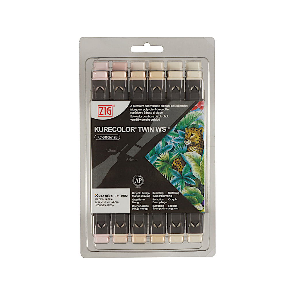 ZIG Kuretake Kurecolor Twin WS Marker - Set of 12 Pens - Neutral & Natural Colours