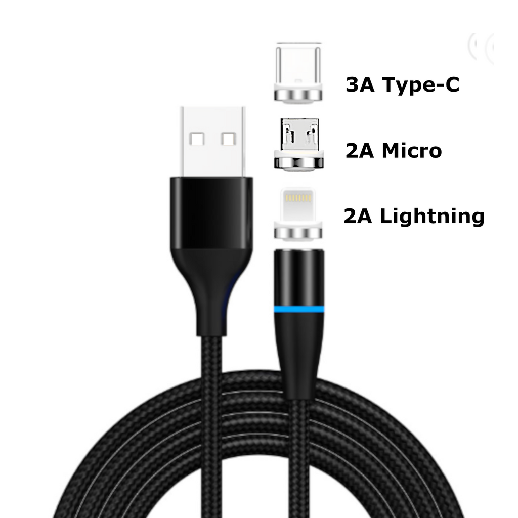 Fast Charging Magnetic Charging & Data Cable |  Round Shape - Black