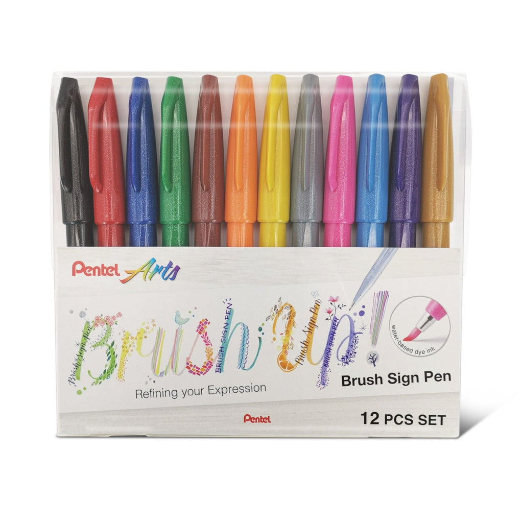 Pentel Brush Sign Pen 12pc Set | Basic Colour Set