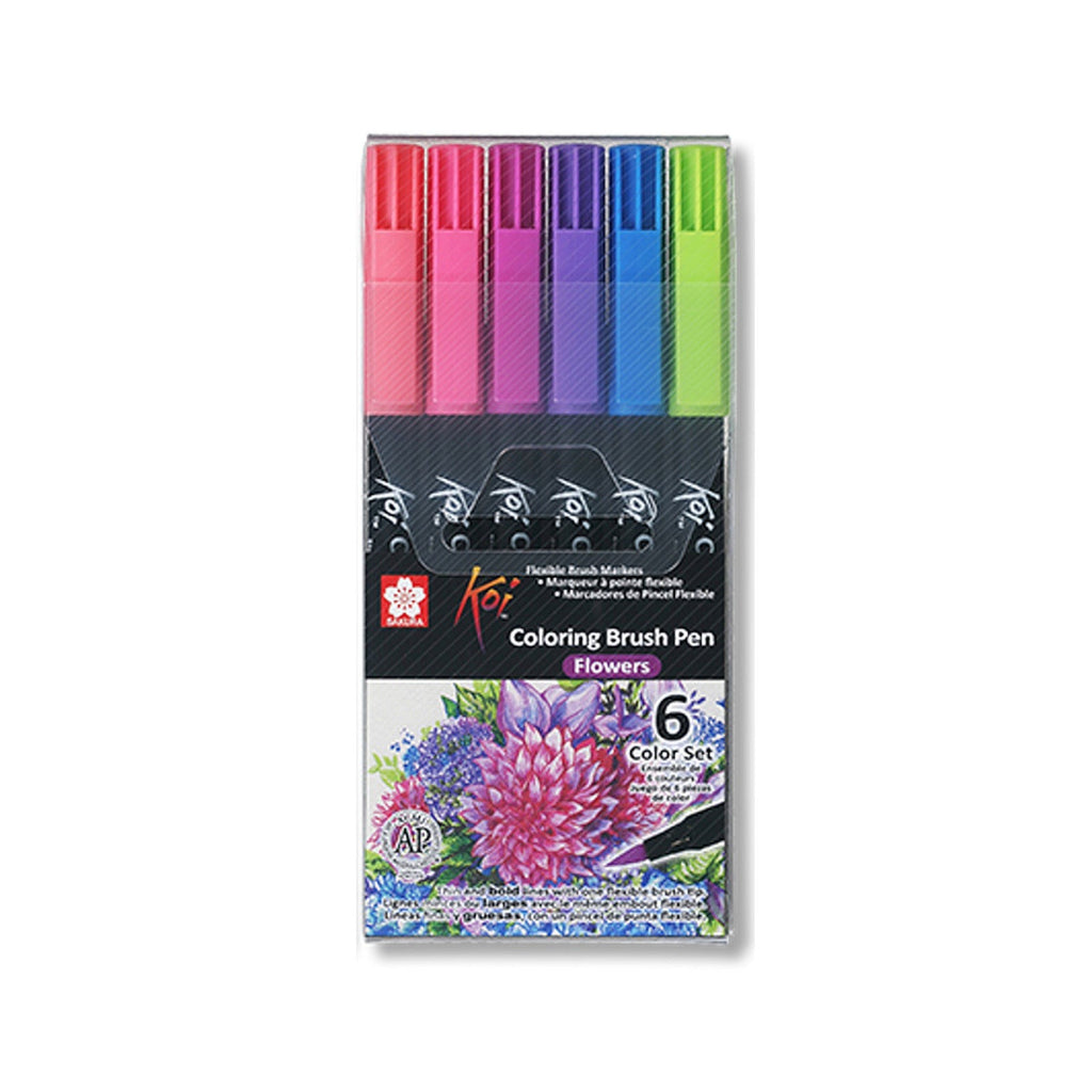 Sakura Koi Colouring Brush Pen | 6 Colour Set - Flowers