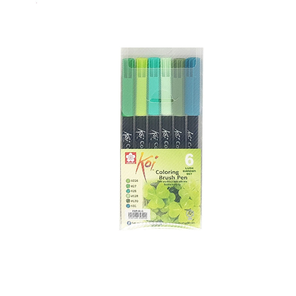Sakura Koi Colouring Brush Pen - 6 Colour Lush Green Set