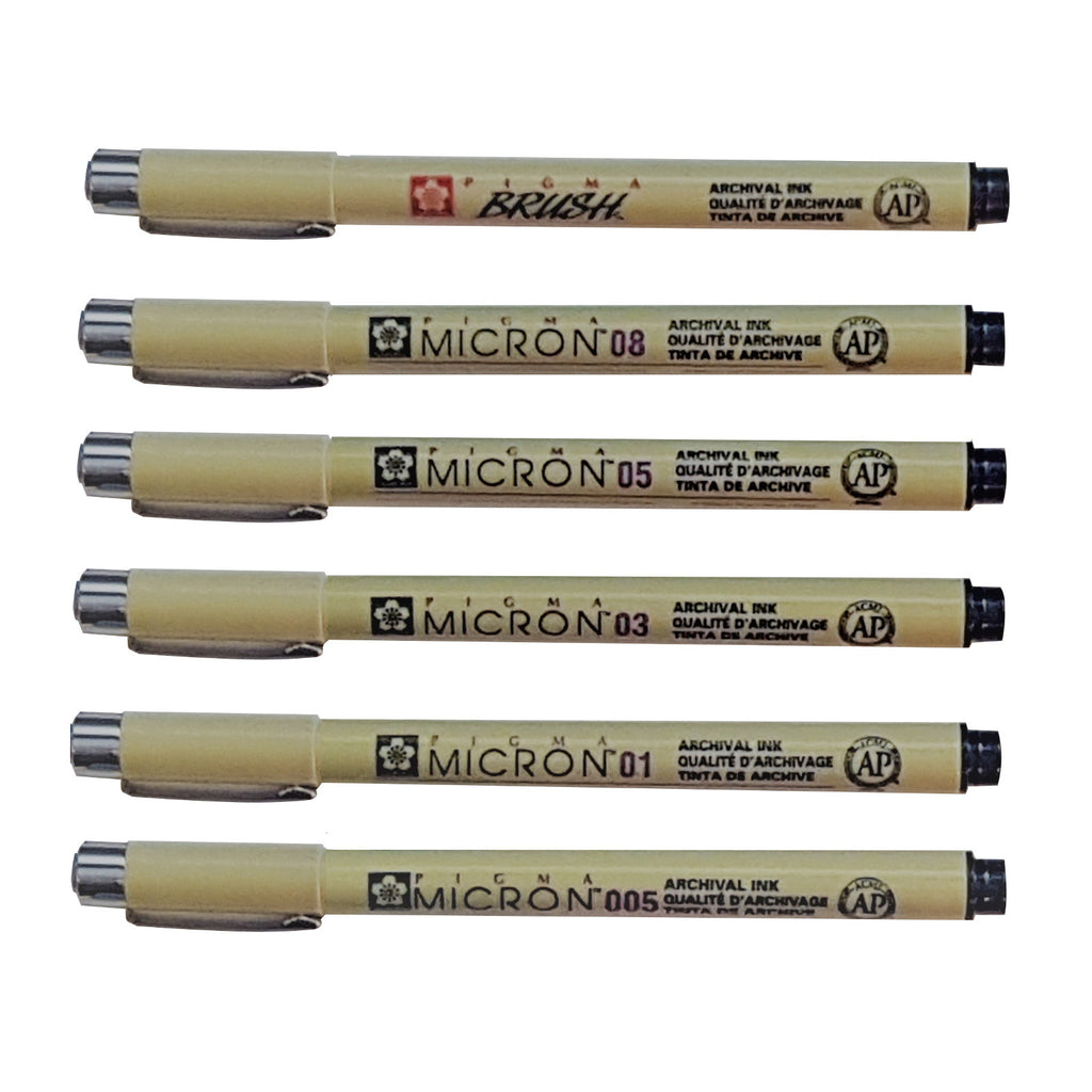 Sakura Pigma Micron & Brush Set | Pack of 6 Pens