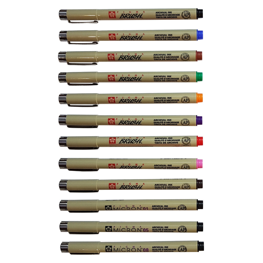 Sakura Pigma Micron + Brush | Set of 12 Pens