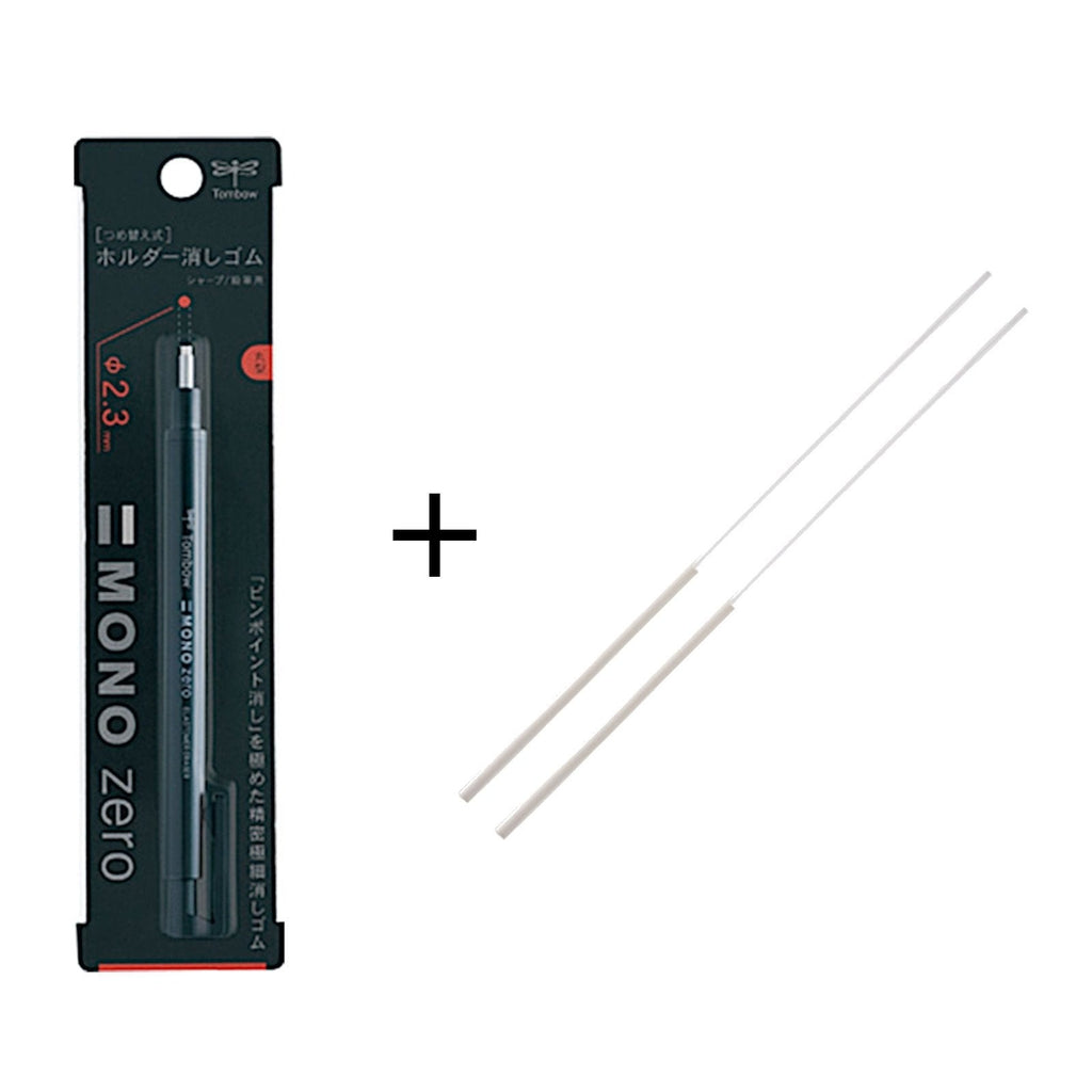 Tombow Eraser Mono Zero | Super Fine / Round Type - Black + 1 Pack Refill