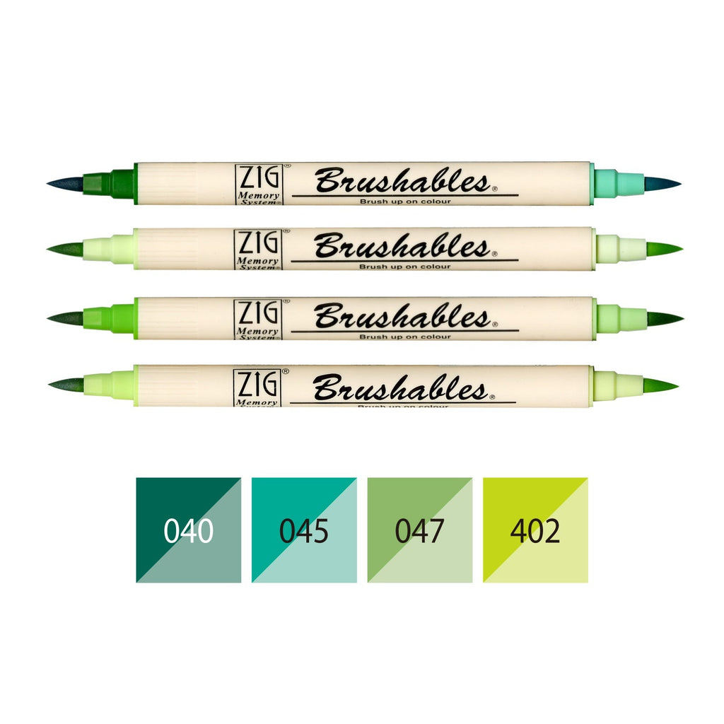 Kuretake Memory System Brushable Pen | Green Set