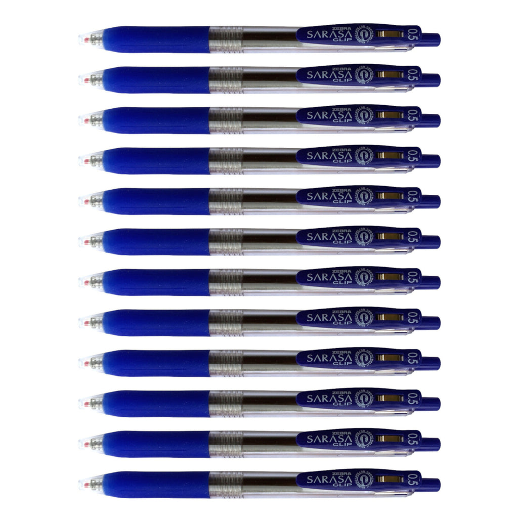Zebra Sarasa Push Clip Retractable Gel Ink Pen 0.5mm - 12pens - Blue